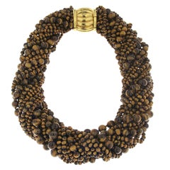 Valentin Magro Tiger's Eye Bead Multi Strand Necklace with Gold Clasp