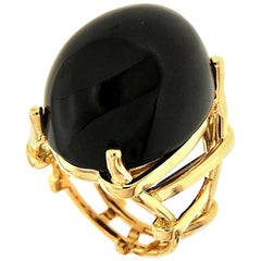 Anillo enrejado de jade negro y oro amarillo de 18 quilates