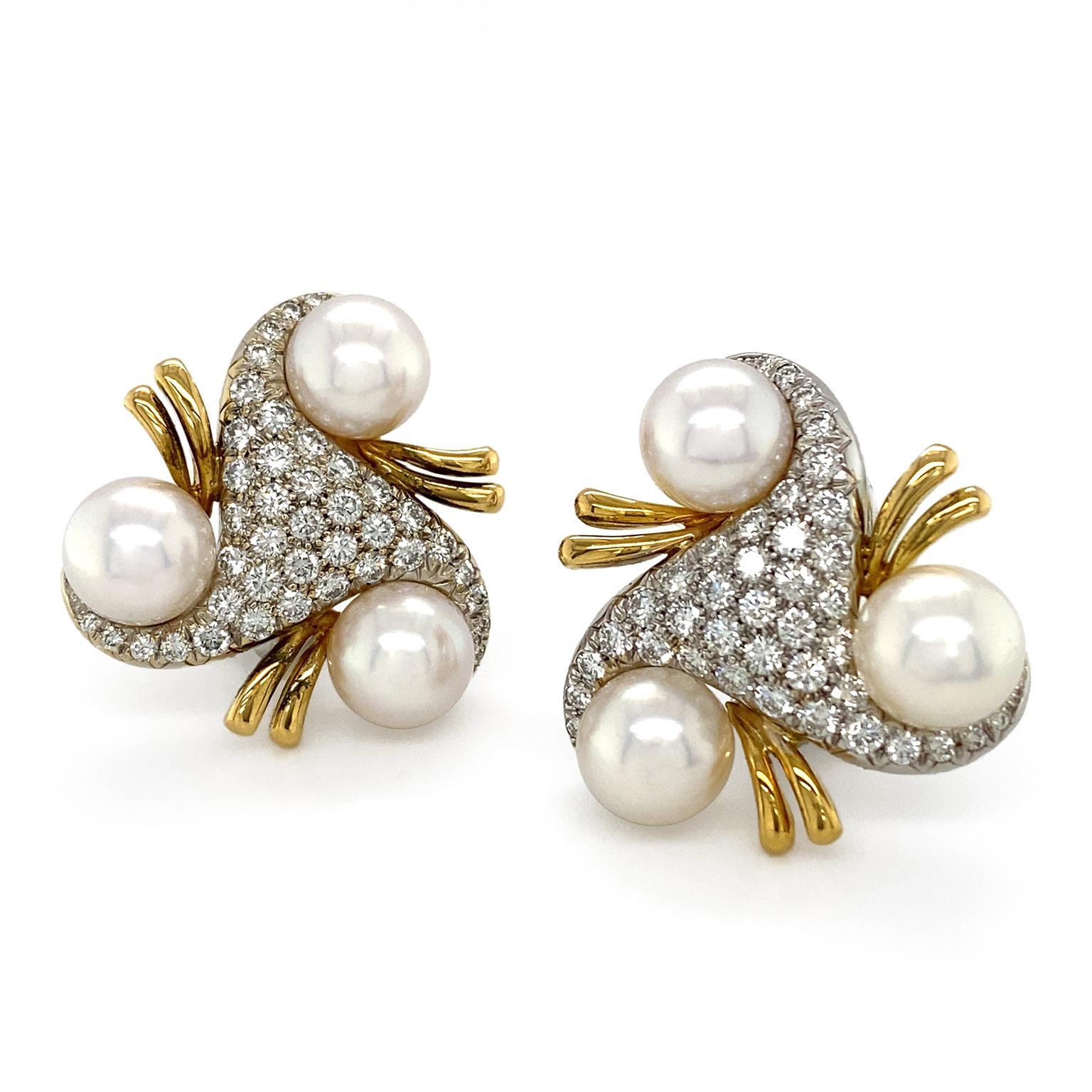 pearl earrings with diamonds around