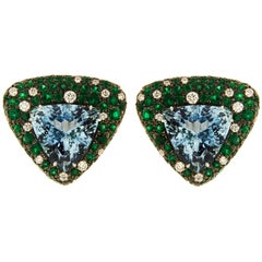 Valentin Magro Trillion Aquamarine, Emerald and Diamond Earrings 'Top Only'