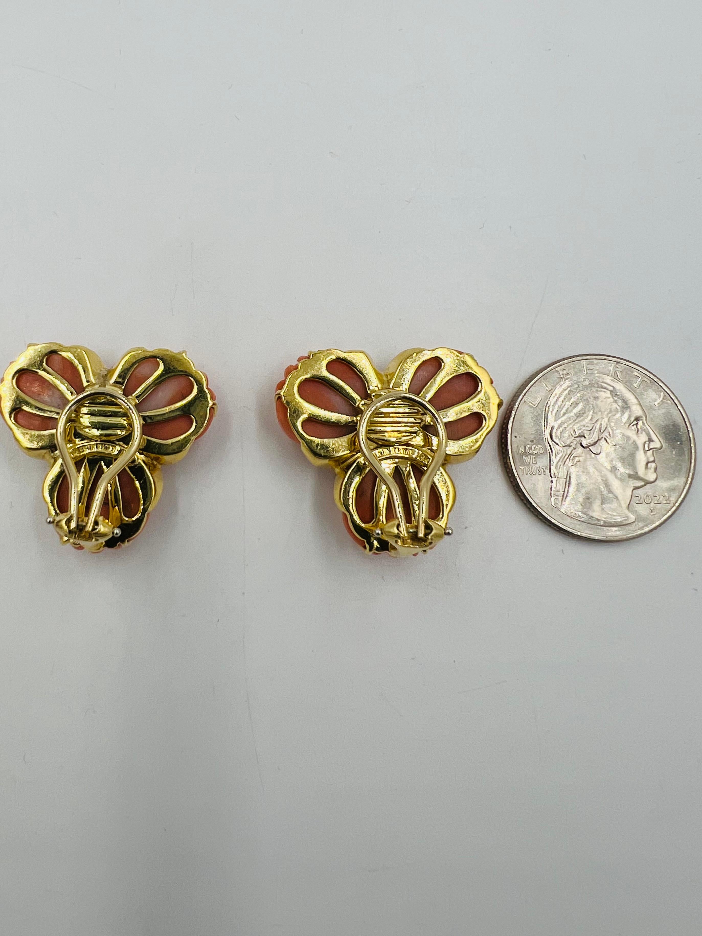 Pendientes de clip Valentin Magro Triple Coral Diamante Oro Amarillo 18k Corte redondo en venta