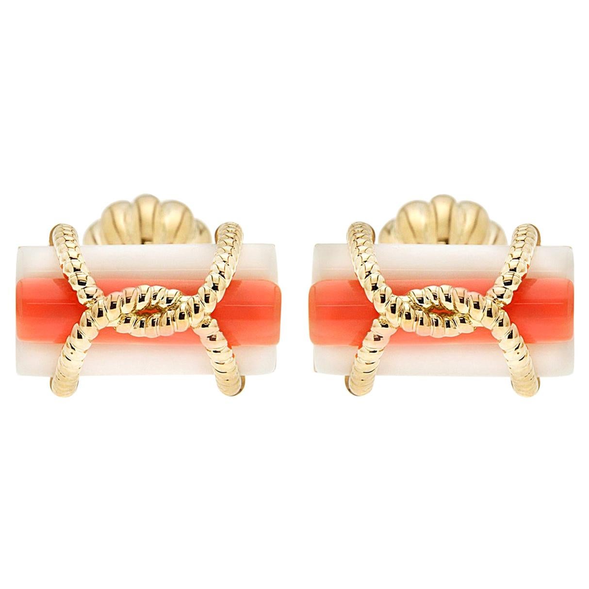 Triple Tube Coral 18K Yellow Gold Wire Cufflinks For Sale