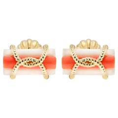 Boutons de manchette triple tube corail en or jaune 18 carats