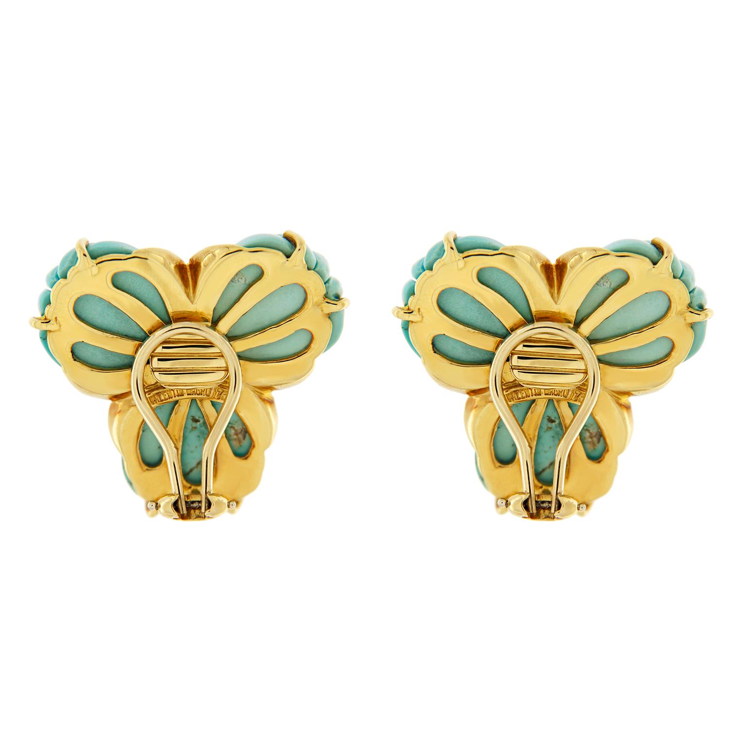 Valentin Magro Turquoise and Diamonds Fan Earrings In New Condition In New York, NY