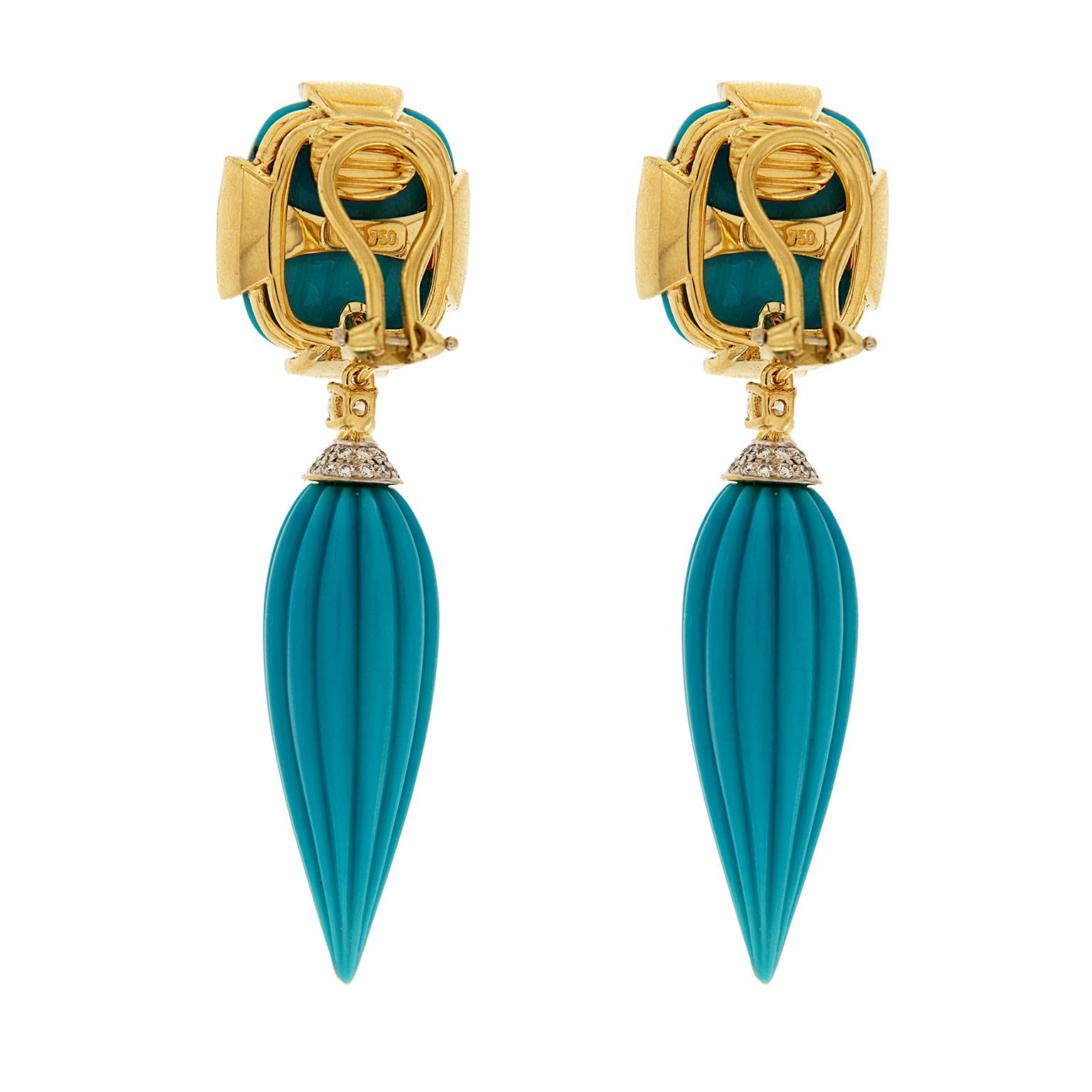 Valentin Magro Turquoise Drop Earrings with Diamonds In New Condition In New York, NY