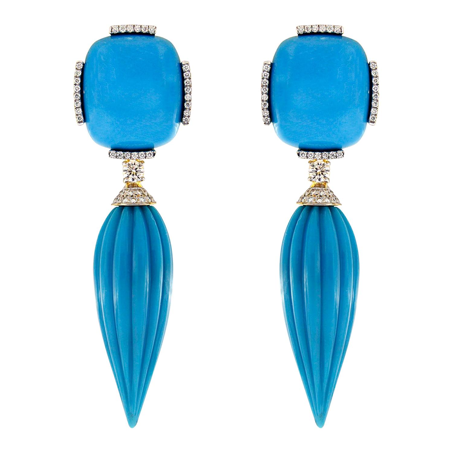 Valentin Magro Turquoise Drop Earrings with Diamonds