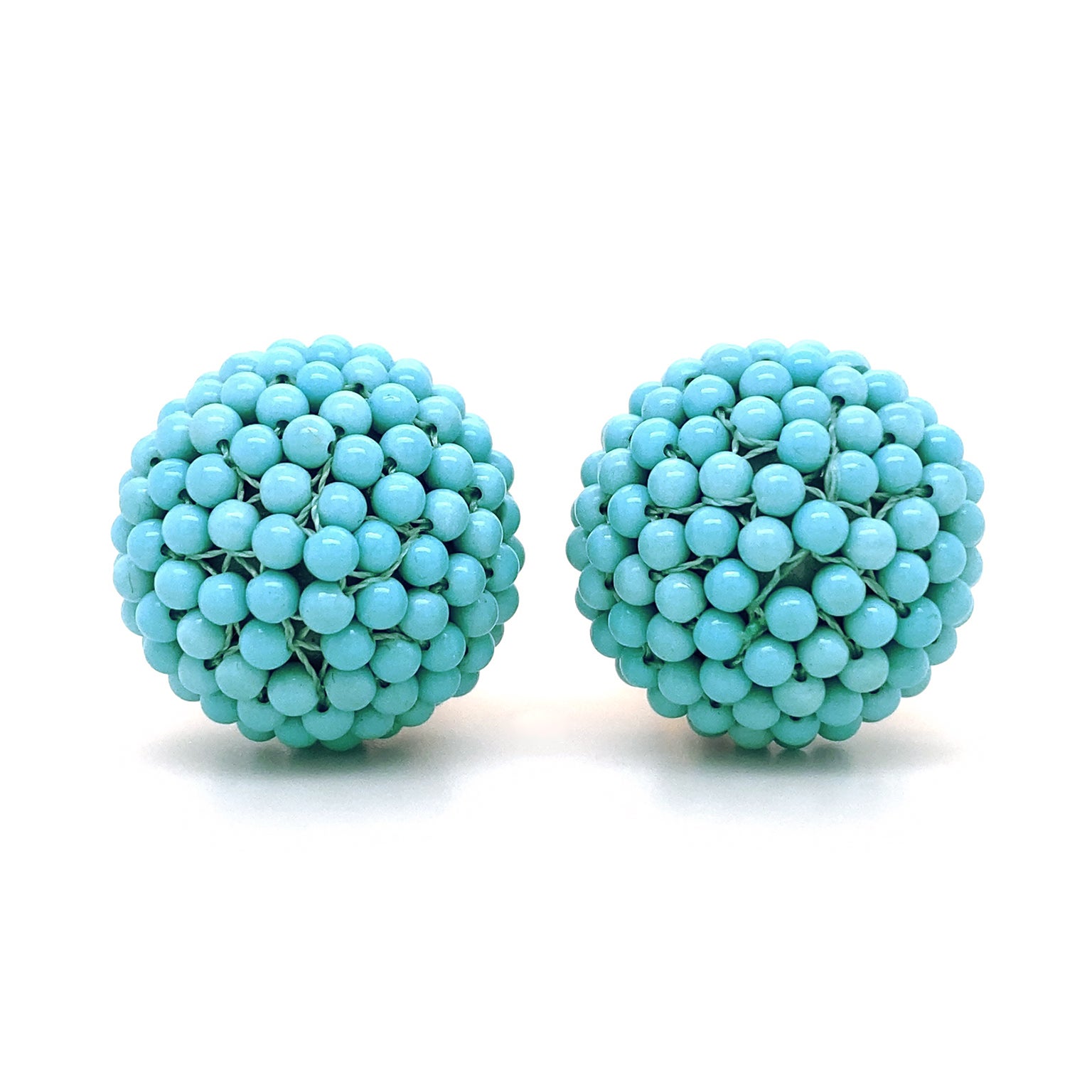 Turquoise Ball 18K Yellow Gold Clip-on Earrings