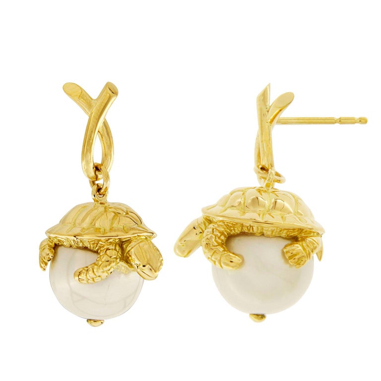 Valentin Magro Turtle Sitting on South Sea Pearl Earrings For Sale at ...
