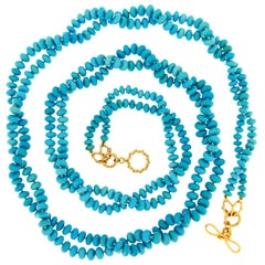 Two-Strand Sleeping Beauty Turquoise Rondelle 18K Yellow Gold Necklace