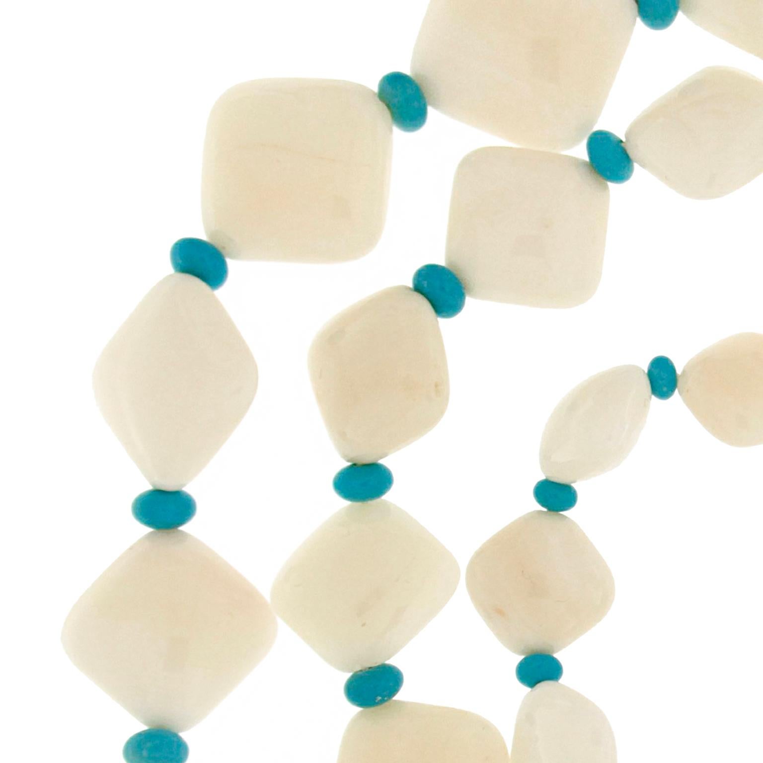 Modern Valentin Magro White Coral Chicklets and Turquoise Necklace