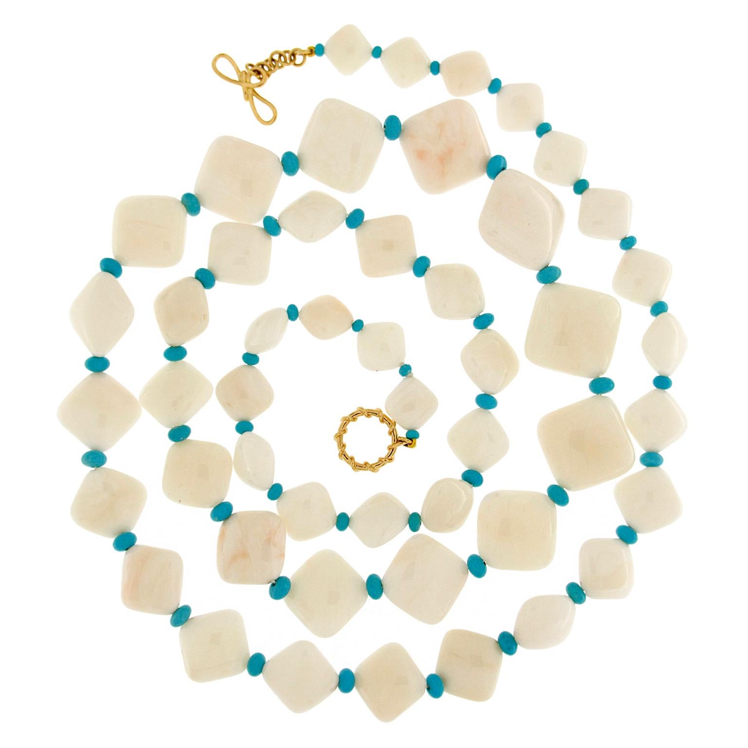 Valentin Magro White Coral Chicklets and Turquoise Necklace