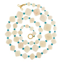 Valentin Magro White Coral Chicklets and Turquoise Necklace