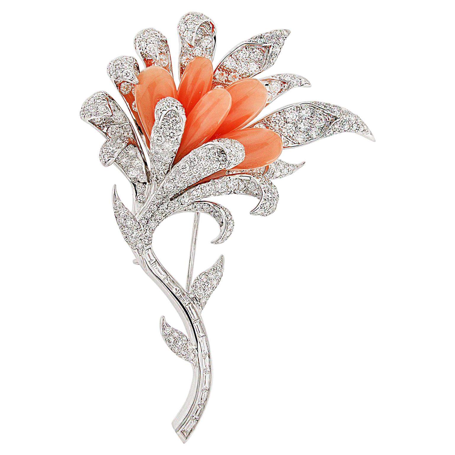 Valentin Magro Windblown Diamond and Coral Brooch