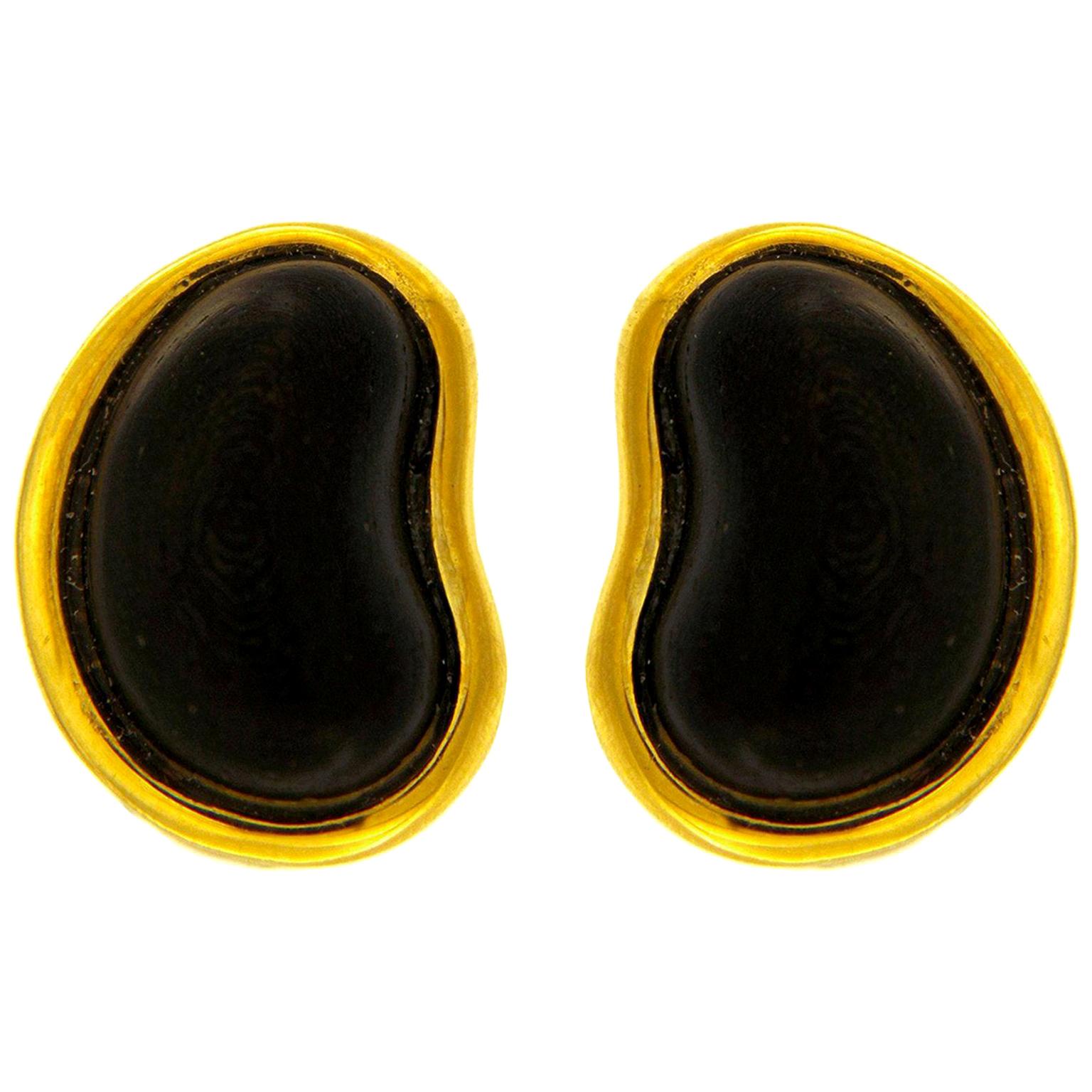 18K Yellow Gold Wood Bean Earrings For Sale
