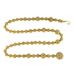 Woven Ball 18 Karat Yellow Gold Diamond Lariat Necklace