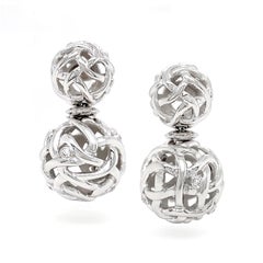 Woven Ball 18K White Gold Diamond Earrings