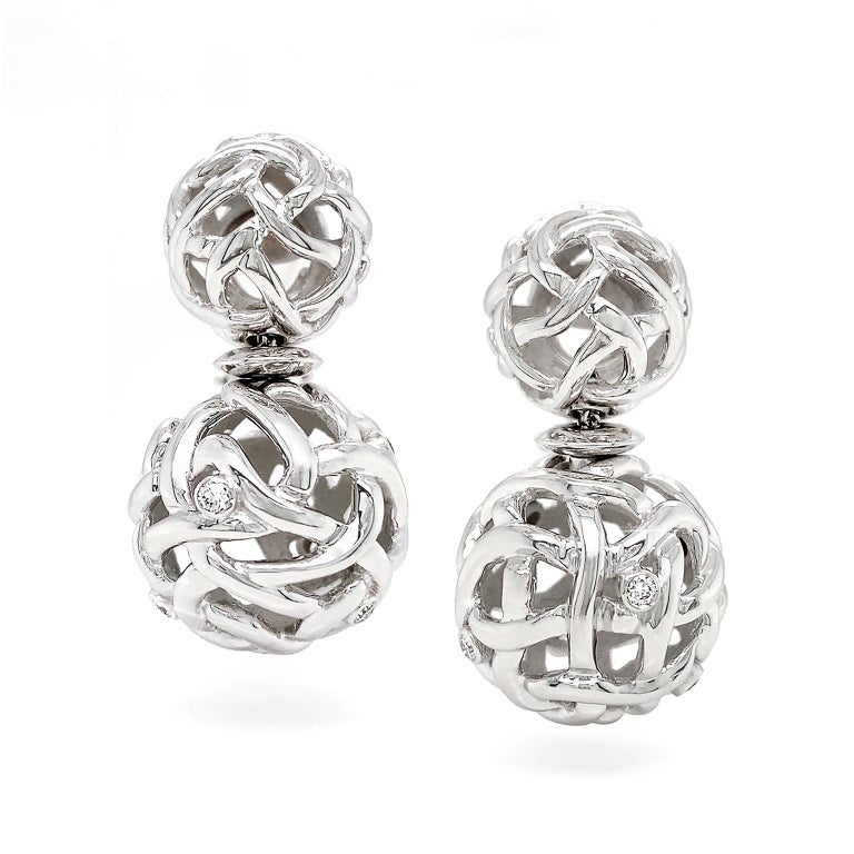 Woven Ball Diamond Earrings For Sale at 1stDibs