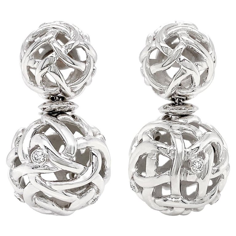 Woven Ball Diamond Earrings For Sale at 1stDibs