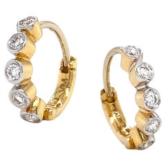 Five Diamond 18K Yellow Gold Hoop Earrings