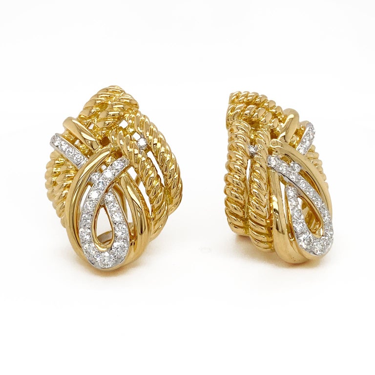 Twist Rope Earrings with Diamond Accents For Sale at 1stDibs