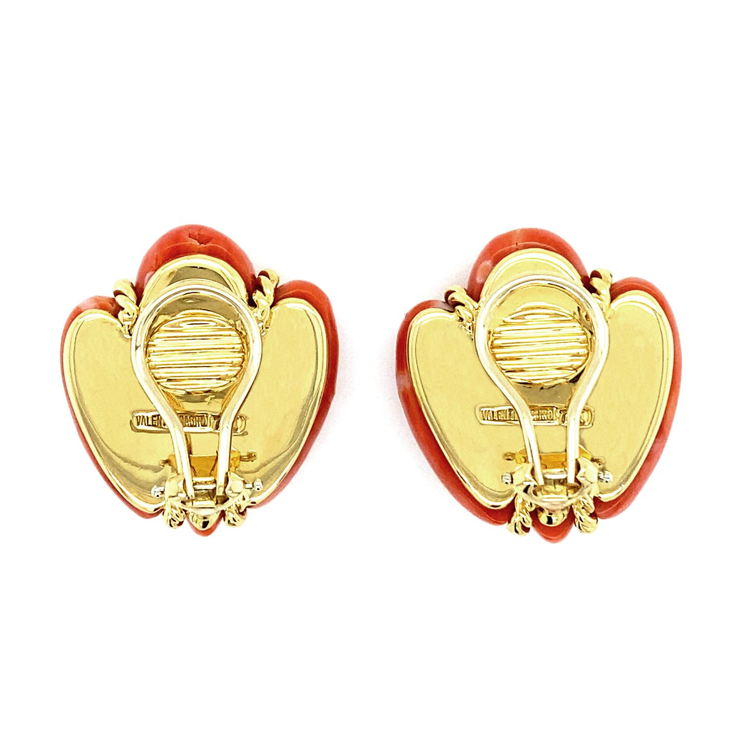 Mixed Cut 18K Yellow Gold Rope Red Coral Bee Earrings