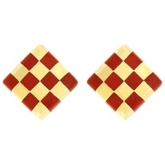 Valentin Magro Yellow Gold Red Jasper Checkerboard Earrings