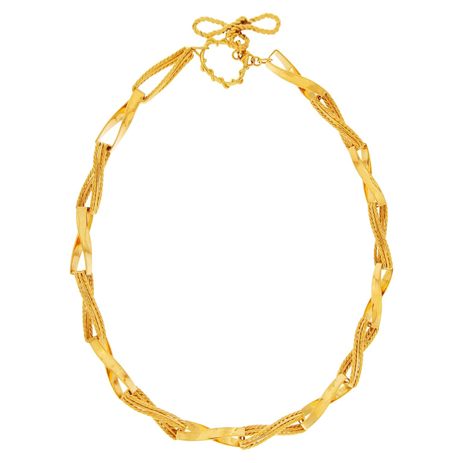 18K Yellow Gold Ribbon Link Necklace For Sale