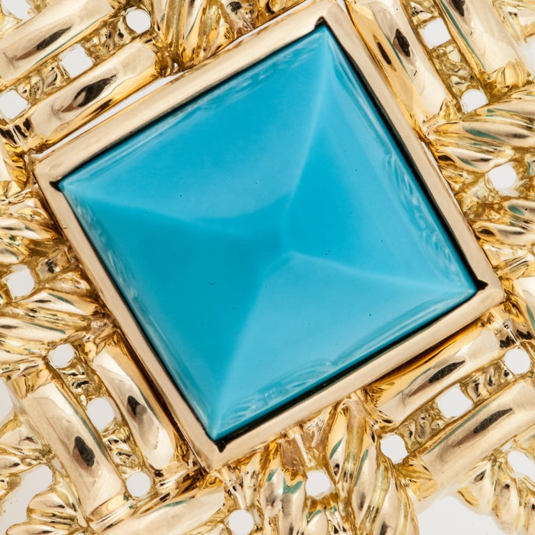 Modern Valentin Magro 18 Karat Yellow Gold Turquoise Brooch For Sale