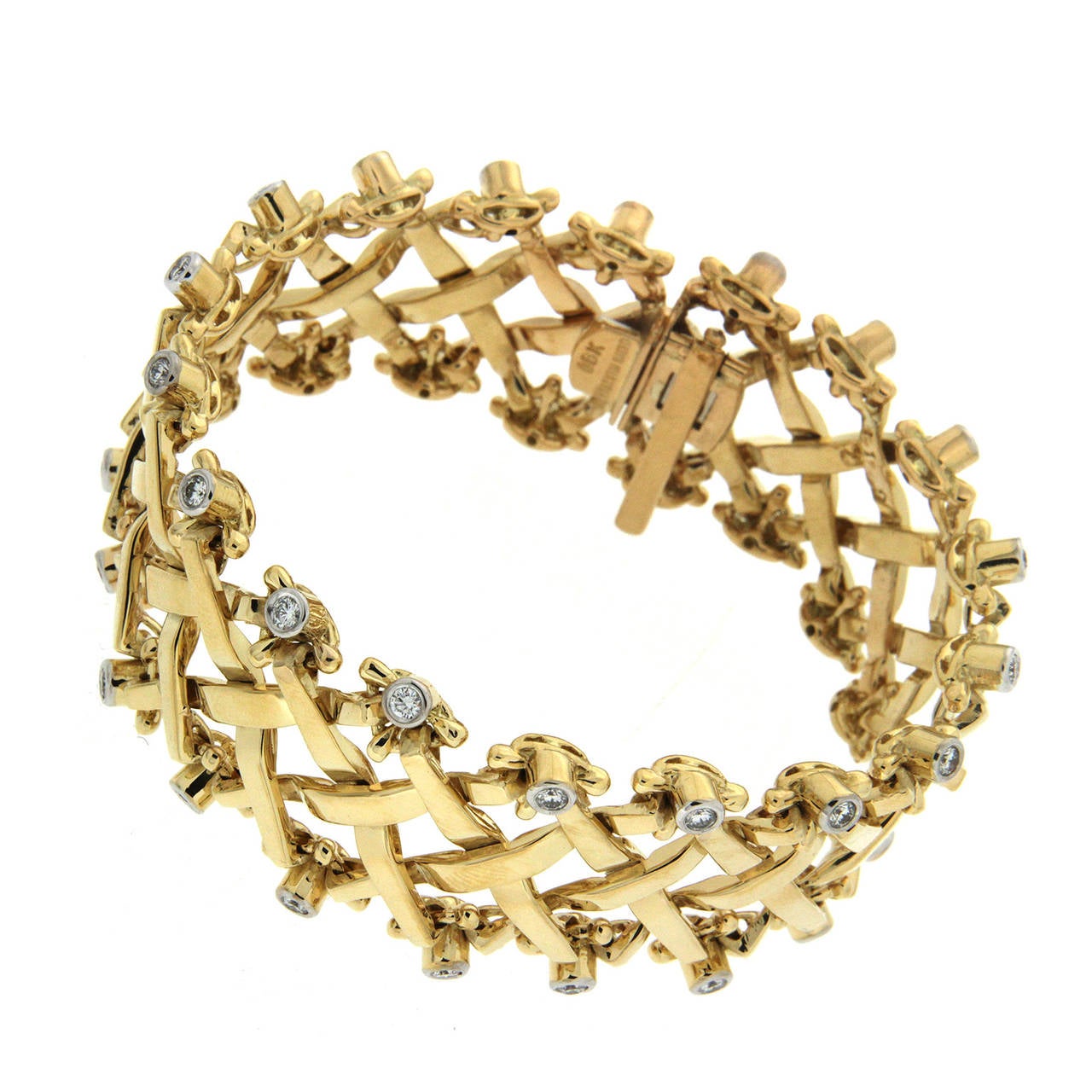 Round Cut Valentin Magro Yellow Gold Woven Bracelet with Diamonds