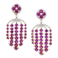 Garnet, Rhodolite, Zircon Chandelier 18K Yellow Gold Earrings with Diamond