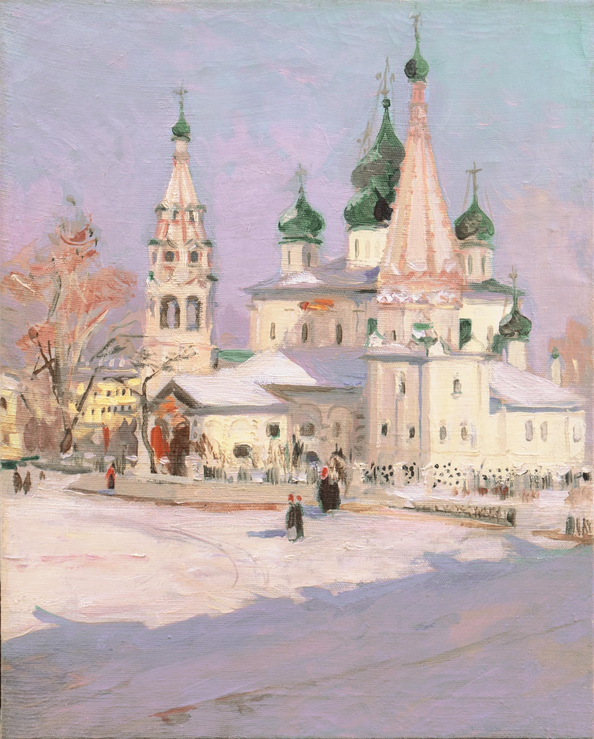  'Church of Elijah the Prophet, Yarolsavl City', Ilaskaya Church, Russia, Oil  - Painting by Valentin Nikolaevich Leontiev