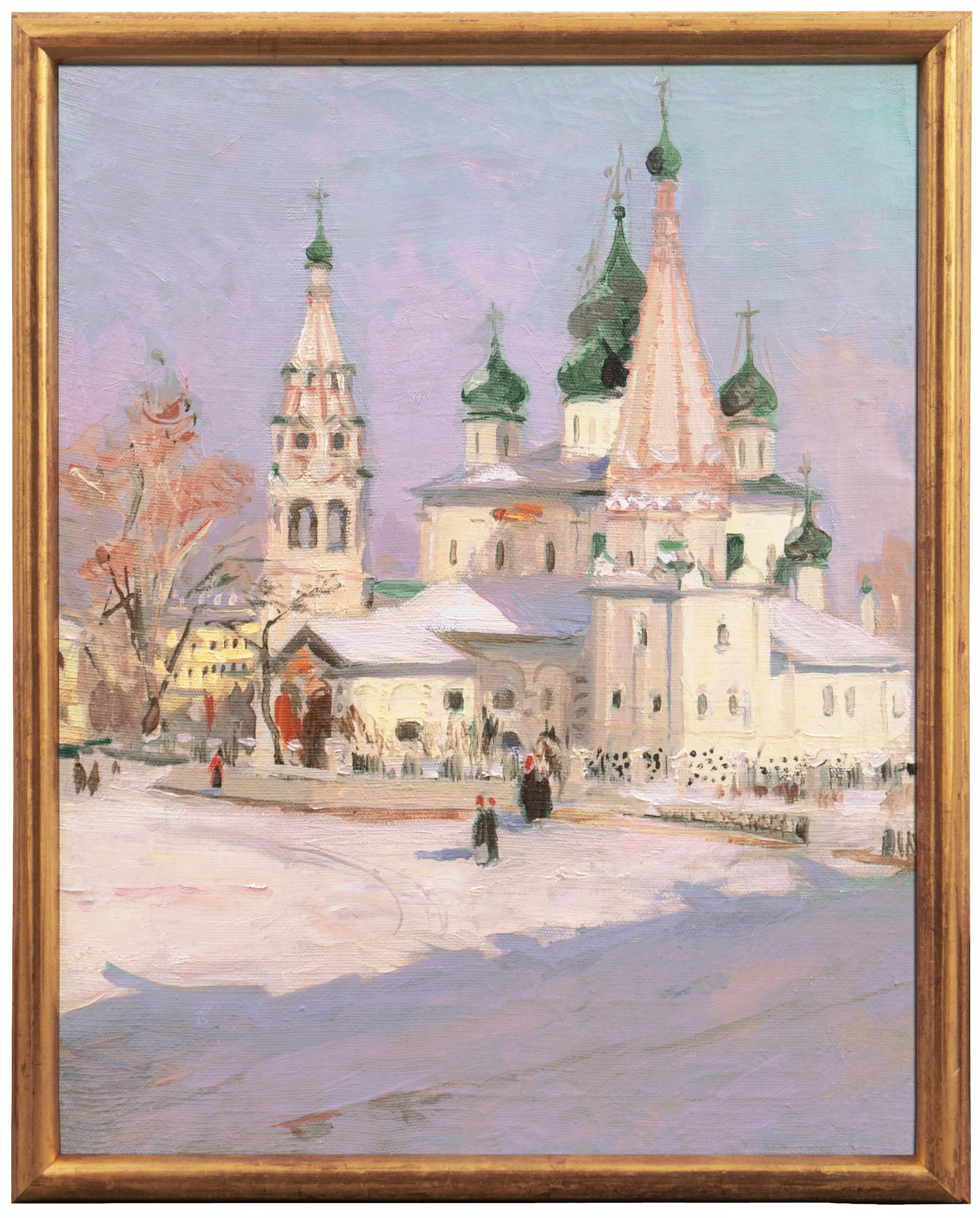 Valentin Nikolaevich Leontiev Landscape Painting -  'Church of Elijah the Prophet, Yarolsavl City', Ilaskaya Church, Russia, Oil 