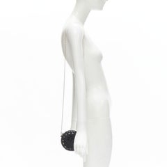 VALENTIN Rockstud black patent leather studded gold chain circle crossbody bag