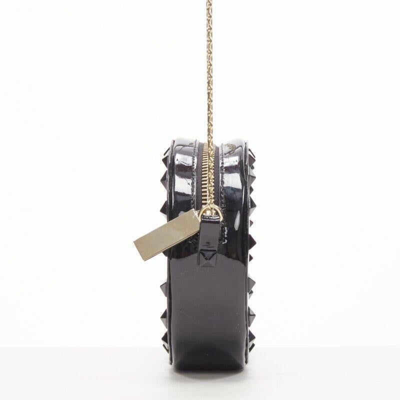 Women's VALENTIN Rockstud black patent leather studded gold chain circle crossbody bag For Sale
