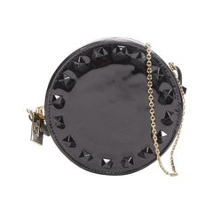 VALENTIN Rockstud black patent leather studded gold chain circle crossbody bag
