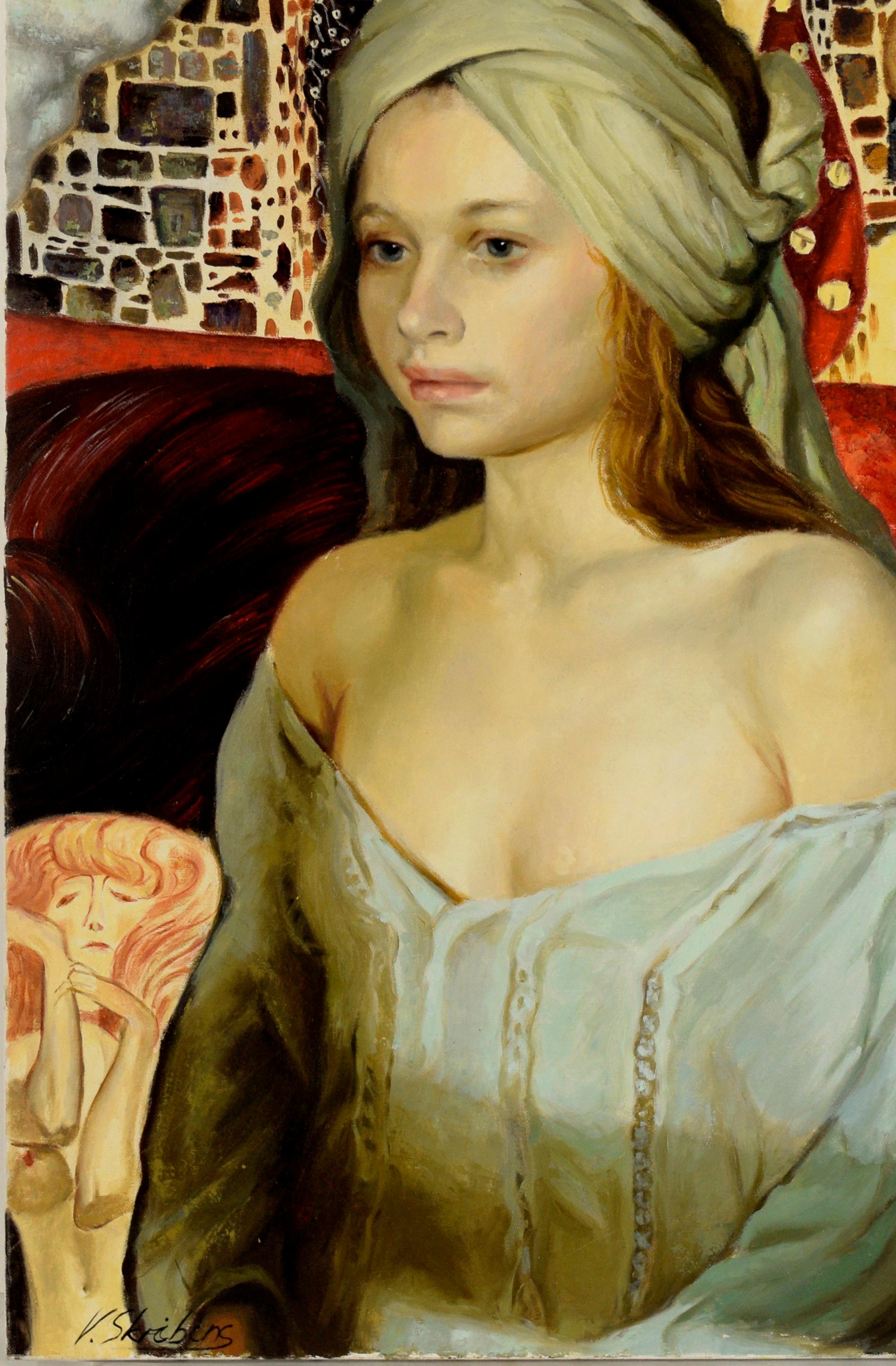 Porträt einer Frau nach Gustav Klimt  – Painting von Valentin Skribins