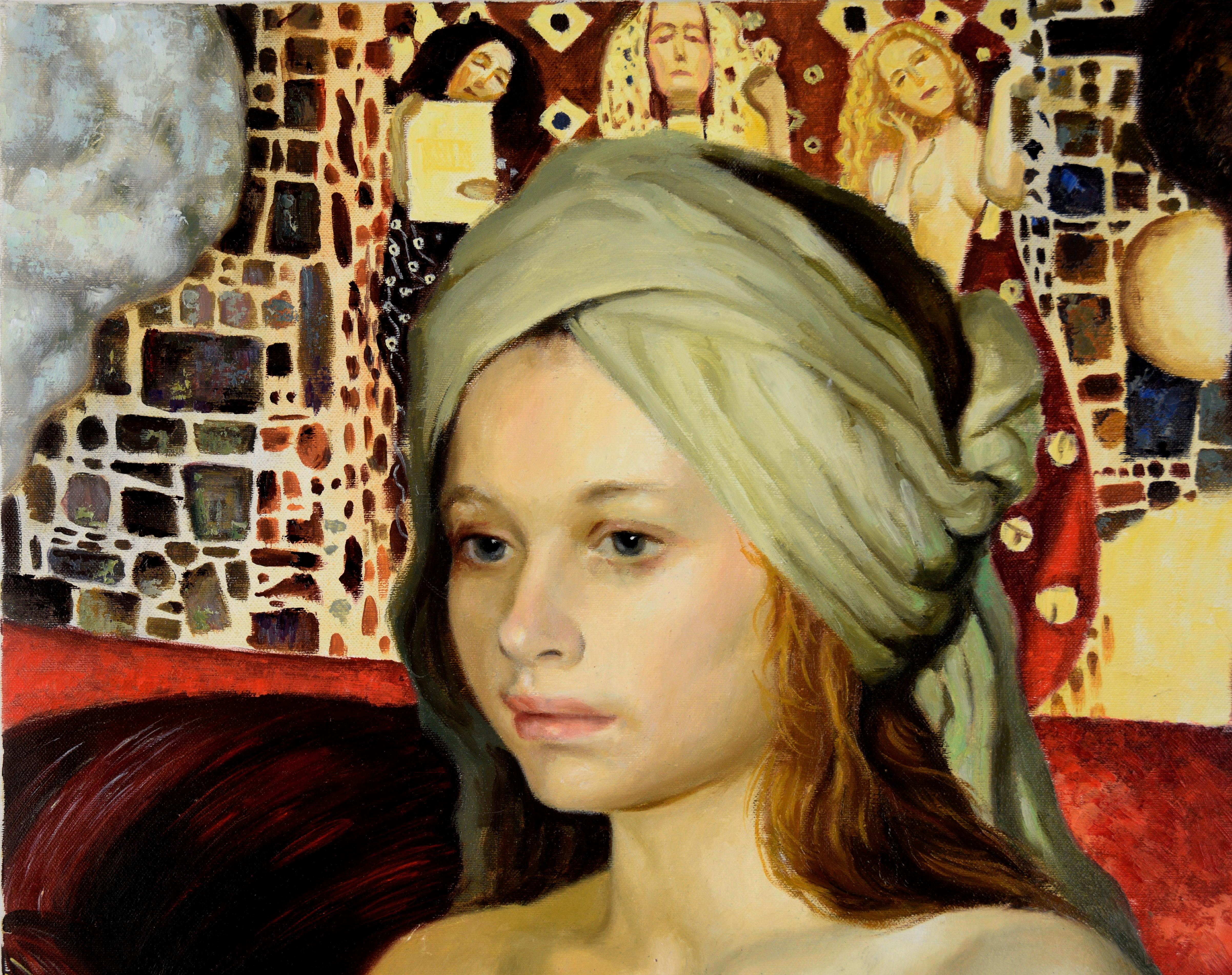 Porträt einer Frau nach Gustav Klimt  im Angebot 1