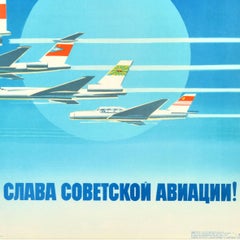 Original Vintage Soviet Propaganda Poster Glory Soviet Aviation Aircraft USSR