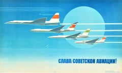 Original Vintage Soviet Propaganda Poster Glory Soviet Aviation Aircraft USSR