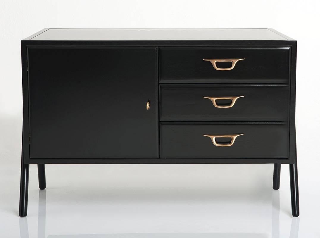 Cast Valentina Commode - Bespoke - Ebonised Walnut with Antique Brass Handles  For Sale