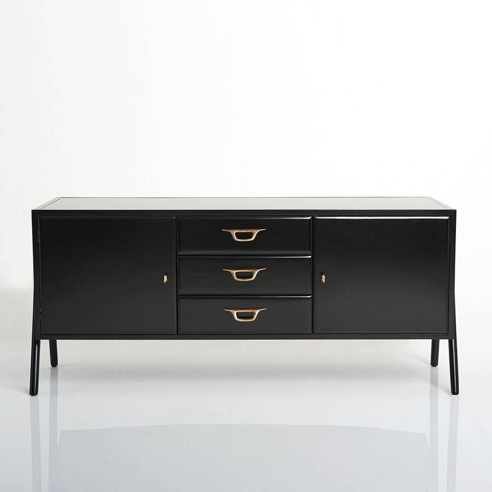 Contemporary Valentina Commode - Bespoke - Ebonised Walnut with Antique Brass Handles  For Sale