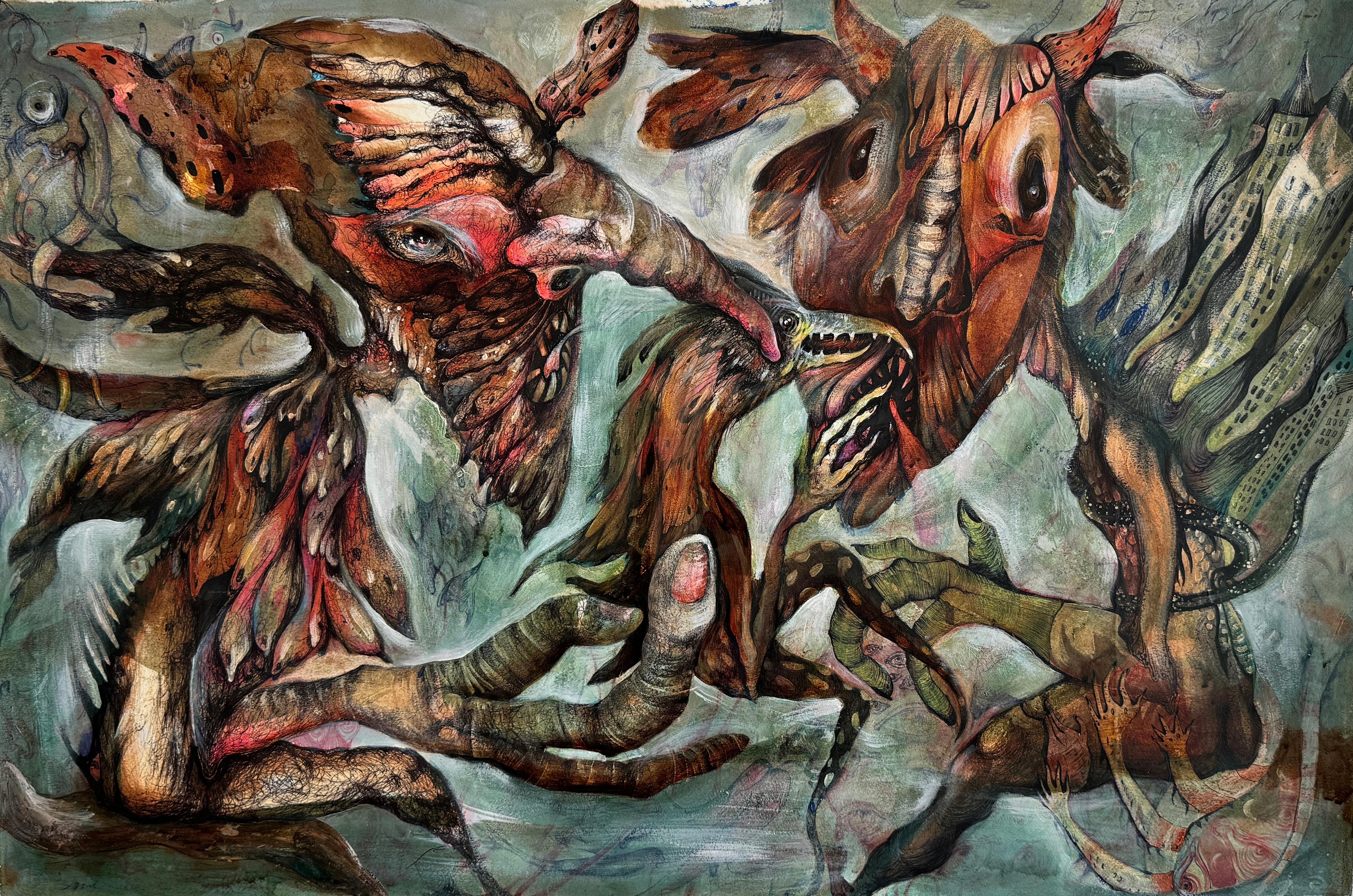 Rabia y Tristeza de los Dioses Antiguos - Mixed Media Art by Valentina Brostean