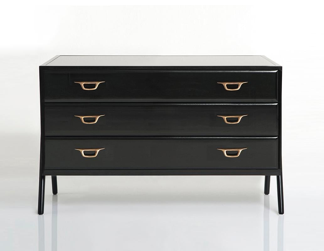 Mid-Century Modern Valentina Commode - Bespoke - Ebonised Walnut with Antique Brass Handles  For Sale