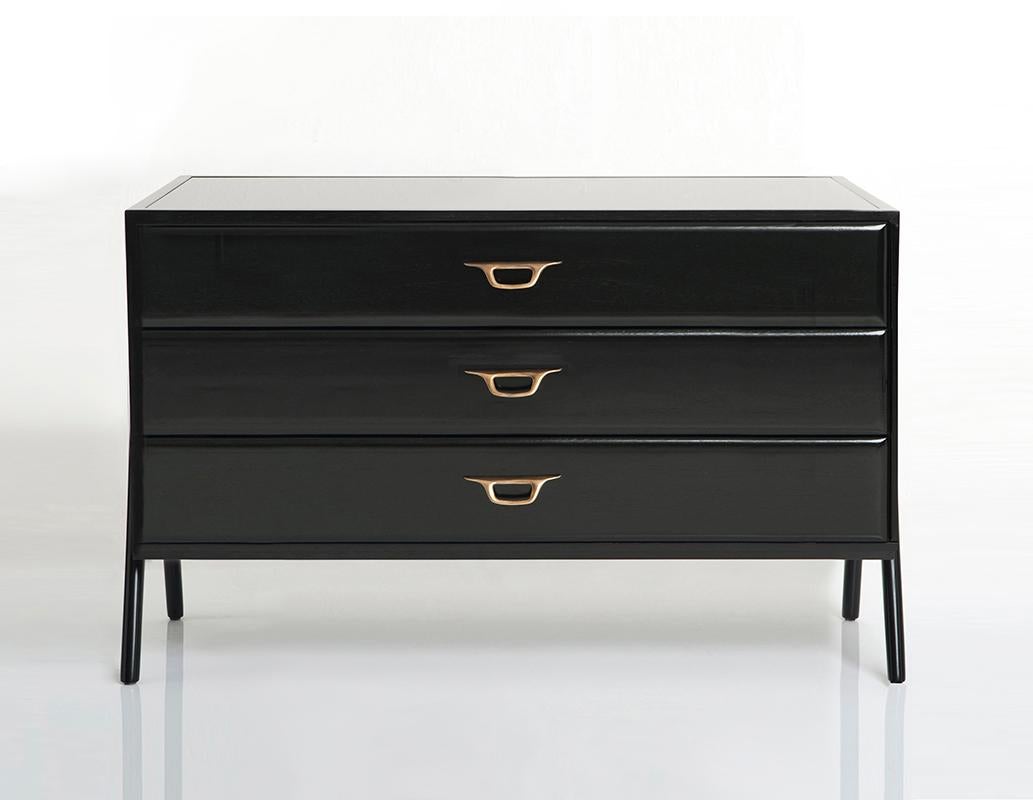 British Valentina Commode - Bespoke - Ebonised Walnut with Antique Brass Handles  For Sale