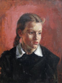Vintage Portrait of a girl  1959. Cardboard, oil, 60x47.5 cm
