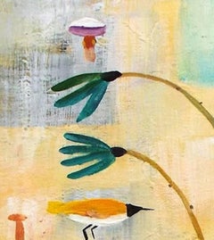 "Amber Crane and Reeds", in yellows and blues