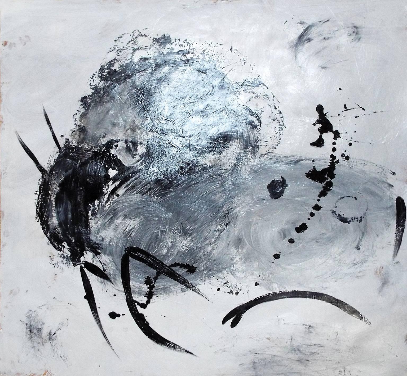 Valentina DuBasky Abstract Painting - "Bison",  expressive shapes in white and black 