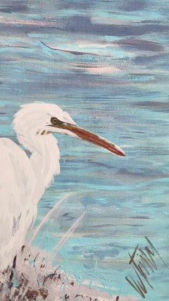 Garza Great Egret Painting, Contemporary Impressionism, 2024, Original
