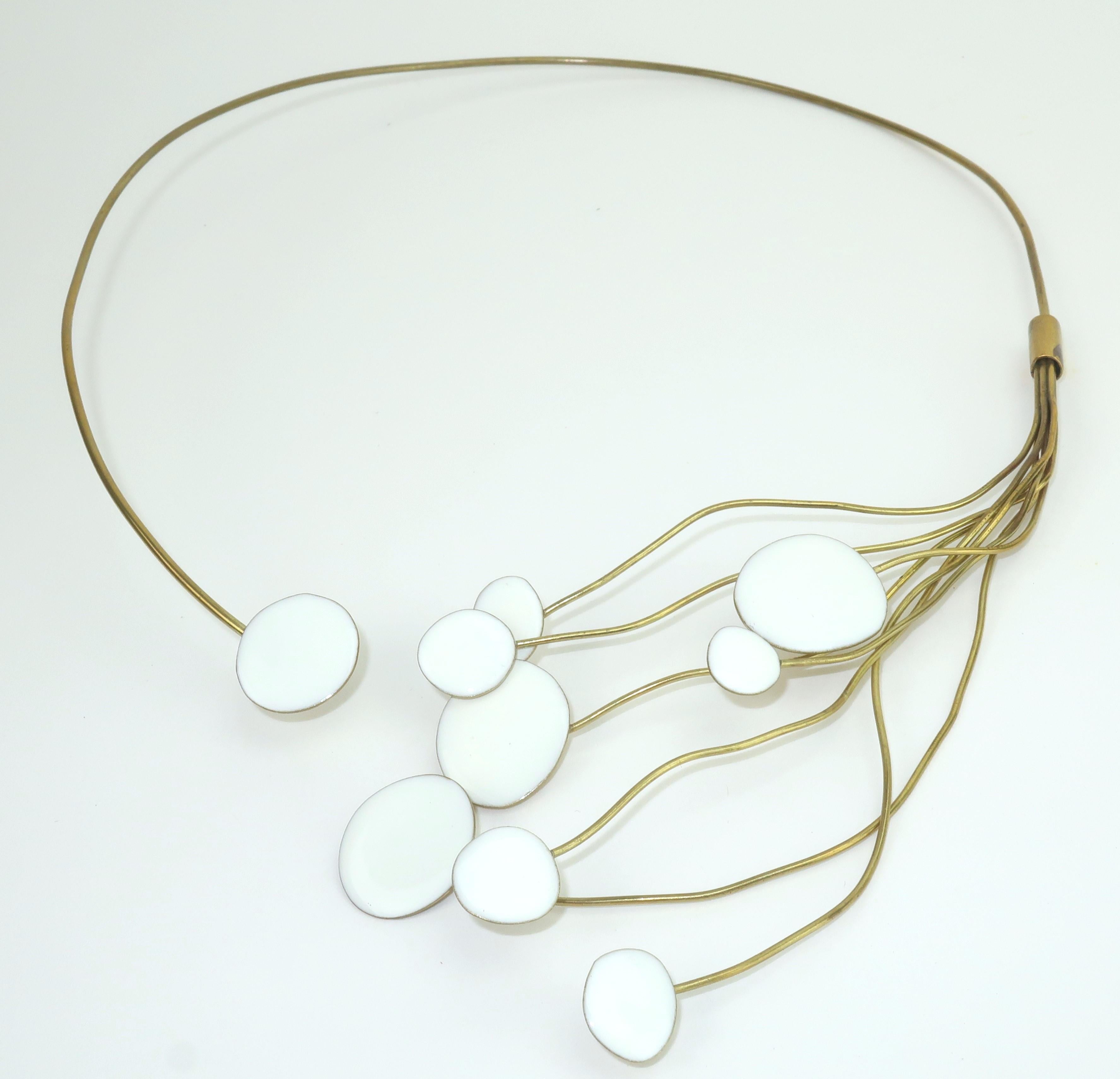 Valentina Lagana Vergoldet & Weiß Emaille Italienisch Modernist Halsband Halskette (Modernistisch) im Angebot