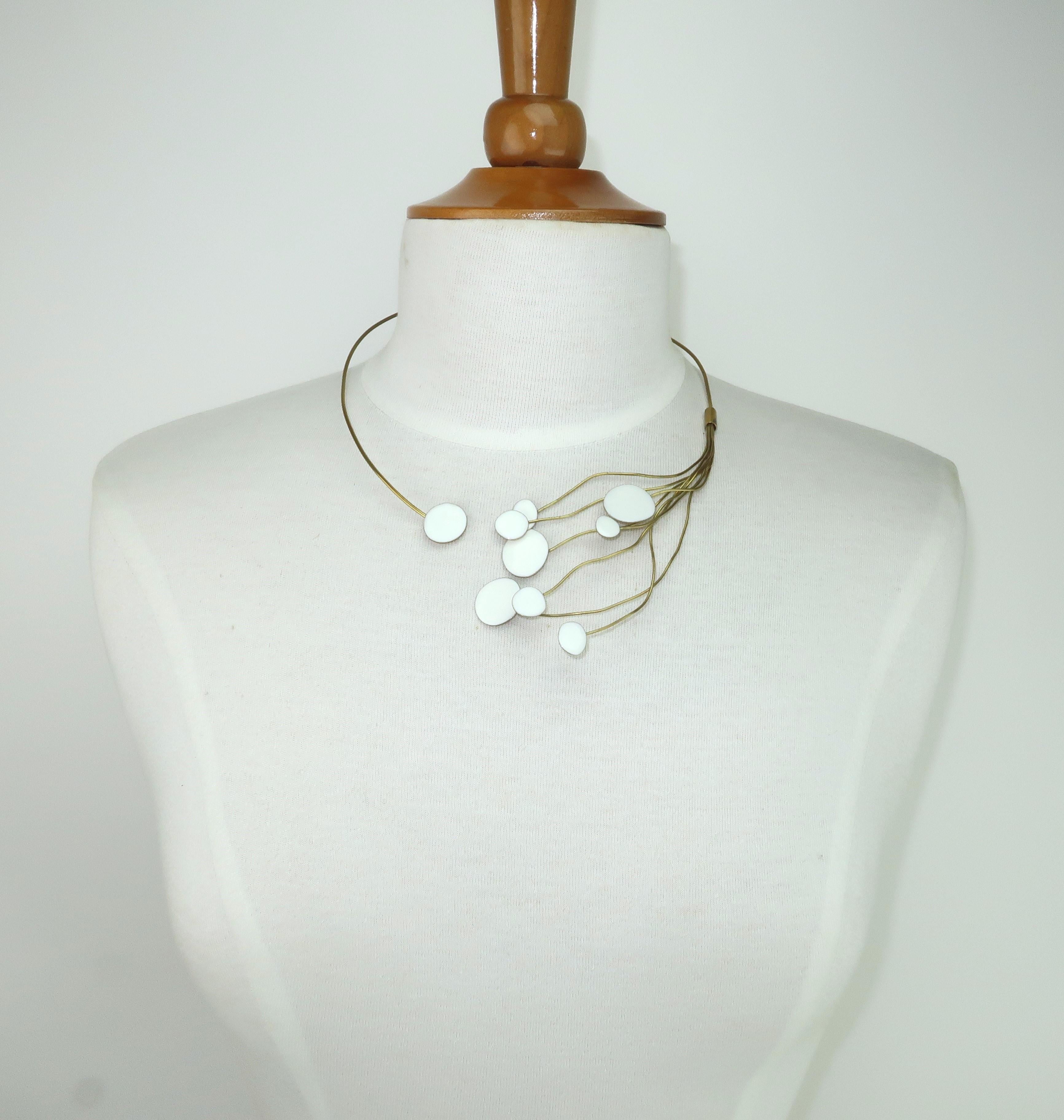 Valentina Lagana Vergoldet & Weiß Emaille Italienisch Modernist Halsband Halskette im Angebot 1